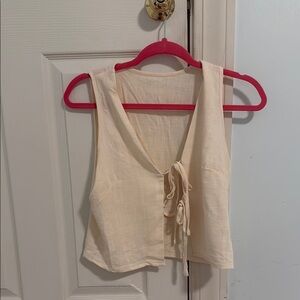 SHEIN Cream Sleeveless Tie-Front Crop Tank Top